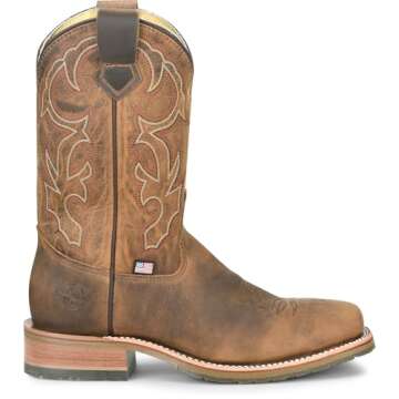 Double-H 11" Anton Steel Toe Western Boots for Men - Square Toe Leather Upper with Oil- and Slip-Resistant I.C.E. Outsole, EH-Rated and Made in USA, Brown - 12