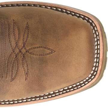 Double-H 11" Anton Steel Toe Western Boots for Men - Square Toe Leather Upper with Oil- and Slip-Resistant I.C.E. Outsole, EH-Rated and Made in USA, Brown - 12