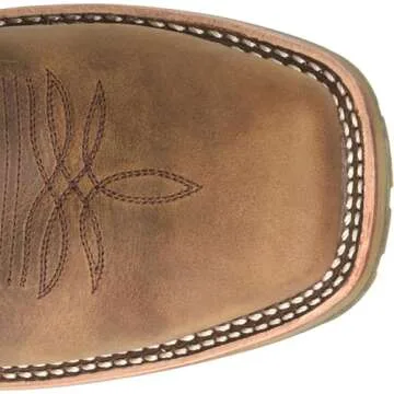 Double-H 11" Anton Steel Toe Western Boots for Men - Square Toe Leather Upper with Oil- and Slip-Resistant I.C.E. Outsole, EH-Rated and Made in USA, Brown - 12