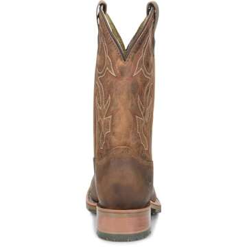 Double-H 11" Anton Steel Toe Western Boots for Men - Square Toe Leather Upper with Oil- and Slip-Resistant I.C.E. Outsole, EH-Rated and Made in USA, Brown - 12