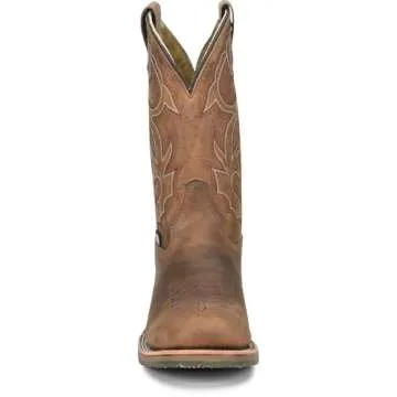 Double-H 11" Anton Steel Toe Western Boots for Men - Square Toe Leather Upper with Oil- and Slip-Resistant I.C.E. Outsole, EH-Rated and Made in USA, Brown - 12