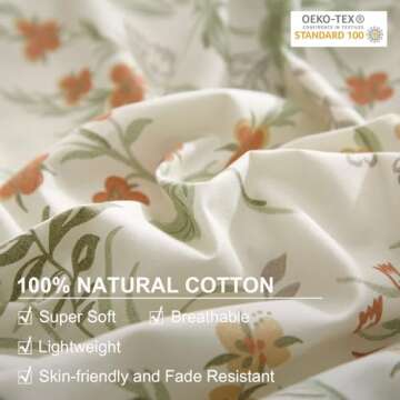 EAVD Vintage Floral Duvet Cover Queen White Soft 100% Cotton Coquette Bedding Set for Girls Women with 2 Pillowcases Chic Shabby Floral Comforter Cover with Zipper Closure