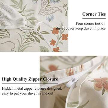 EAVD Vintage Floral Duvet Cover Queen White Soft 100% Cotton Coquette Bedding Set for Girls Women with 2 Pillowcases Chic Shabby Floral Comforter Cover with Zipper Closure