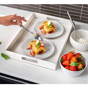 Home Redefined 18"x12" White Glossy Crocodile Faux Leather Serving Tray Beautiful Modern Elegant Dec...