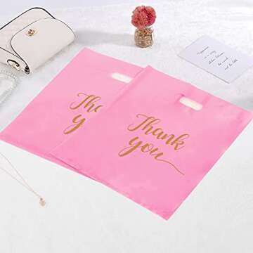 MUKOSEL 100Pcs Pink Thank You Merchandise Bags