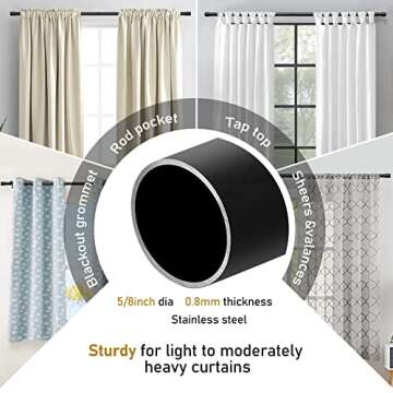 Black Curtain Rods for Windows 28 to 48 Inch - 5/8 Inch Small Curtain Rod Set - Heavy Duty Cafe Drapery Rods with Brackets - Rustic Matte