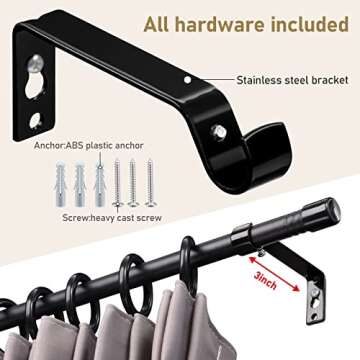 Black Curtain Rods for Windows 28 to 48 Inch - 5/8 Inch Small Curtain Rod Set - Heavy Duty Cafe Drapery Rods with Brackets - Rustic Matte