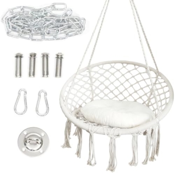 Hammock Hanging Swinging Chair,Hanging Cotton Rope Swing Chairs with Cushion and Hardware Kits, Hang...