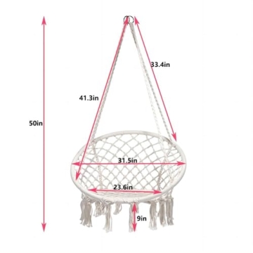 Hammock Hanging Swinging Chair,Hanging Cotton Rope Swing Chairs with Cushion and Hardware Kits, Hanging Chairs for Indoor Balcony and Outdoor Use,Perfect for Bedroom, Porch, Kids, Adults, (330 Lbs)