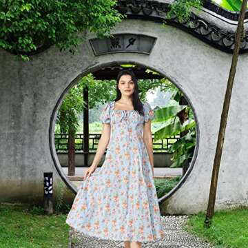 Boho Dress for Women Cottagecore Dress Maxi Dress Summer Wrap Floral Casual Vintage Square Neck Ruffle Hem Split Beach Dress