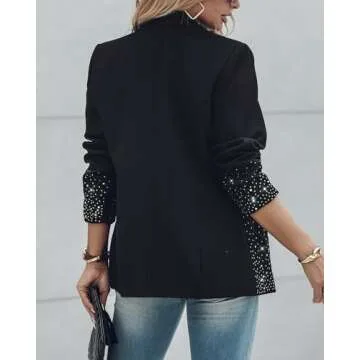 Chic Me Womens Business Casual Blazer Fall Jackets 2024 Rhinestone Decor Blazers Open Front Blazer Casual Coats