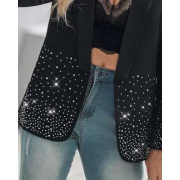 Chic Me Womens Business Casual Blazer Fall Jackets 2024 Rhinestone Decor Blazers Open Front Blazer Casual Coats