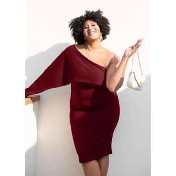 GOBLES One Shoulder Ruffle Midi Dress in Burgundy
