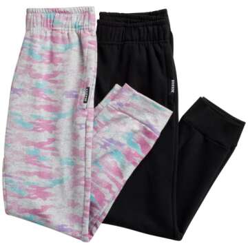 RBX Girls' Sweatpants - 4 Pack Active Fleece Jogger Pants (Size: 4-16), Size 14-16, Grey Multi/Lavender Black