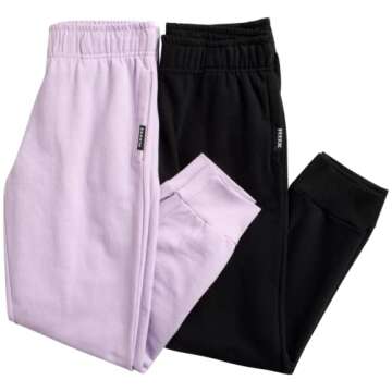 RBX Girls' Sweatpants - 4 Pack Active Fleece Jogger Pants (Size: 4-16), Size 14-16, Grey Multi/Lavender Black