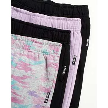 RBX Girls' Sweatpants - 4 Pack Active Fleece Jogger Pants (Size: 4-16), Size 14-16, Grey Multi/Lavender Black