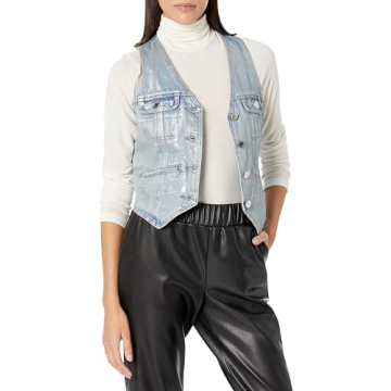 Stylish & Versatile [BLANKNYC] Women's Coated Denim Vest - Silver Star, X-Large
