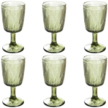 Taganov Green Drinking Glasses Set of 6 - Vintage Embossed Stylish Goblets for all Occasions