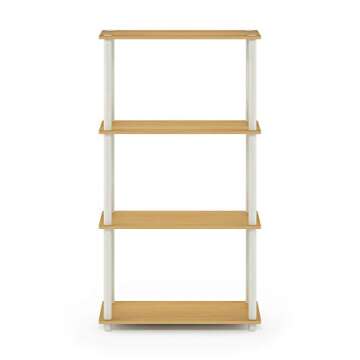 Furinno (99557BE/WH) Turn-N-Tube 4-Tier Multipurpose Shelf Display Rack - Beech/White