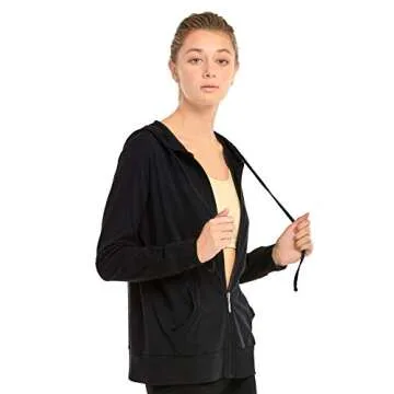 Sofra Women's Thin Cotton Zip Up Hoodie Jacket (M, Black)