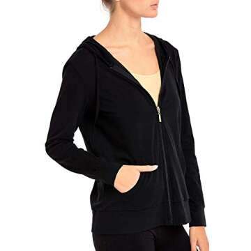 Sofra Women's Thin Cotton Zip Up Hoodie Jacket (M, Black)