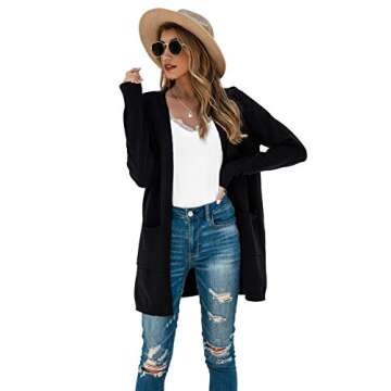 TASAMO Womens Color Block Striped Draped Kimono Cardigan Long Sleeve Open Front Casual Knit Sweaters Coat Soft Outwear (Large,Black)