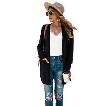 TASAMO Womens Color Block Striped Draped Kimono Cardigan Long Sleeve Open Front Casual Knit Sweaters Coat Soft Outwear (Large,Black)