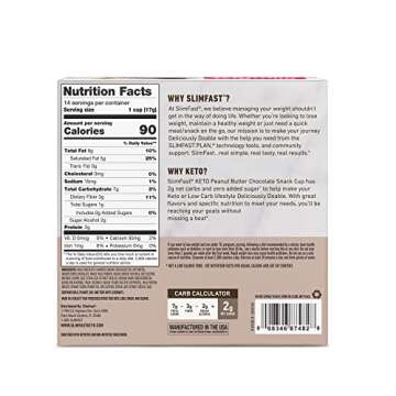 SlimFast Low Carb Chocolate Snacks, Keto Friendly for Weight Loss with 0g Added Sugar & 3g Fiber, Peanut Butter Chocolate, 14 Count Box (Packaging May Vary)