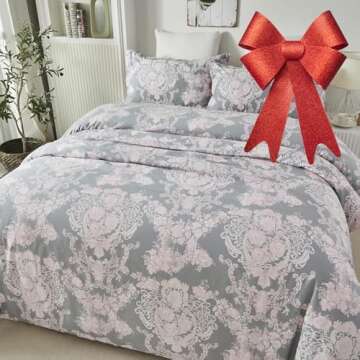 Brandream Blush Pink Bedding Sets Full Size Girls Damask Flower Bedding 100% Cotton Duvet Cover Set 3-Piece(Comforter not Included)