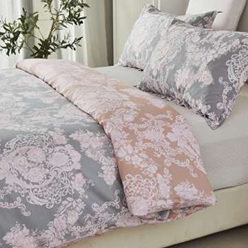 Brandream Blush Pink Bedding Sets Full Size Girls Damask Flower Bedding 100% Cotton Duvet Cover Set 3-Piece(Comforter not Included)