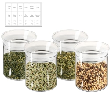 ZENS 10oz Glass Jars with Airtight Lid - 4 Pack for Spices & Storage