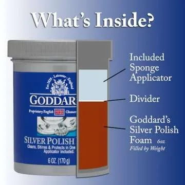 Goddard’s Silver Polish Foam, Silver Jewelry Cleaner for Antiques, Accessories, Ornaments, Silver Cleaner, Silverware Protection, Tarnish Remover for Sterling Silver Jewelry, Sponge Applicator, 6 oz