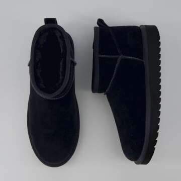 CUSHIONAIRE Women's Hip 2 Genuine Suede Ankle Snow Boots - Pull-On with Cozy Faux Shearling Lining, +Memory Foam, Winter Boots For Women, Black 8.5