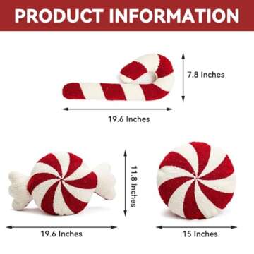 ESIGMARK Christmas Candy Cane Throw Pillows - Round, Red and White, Peppermint Candy Shaped for Bedroom, Living Room, Winter Home Decor