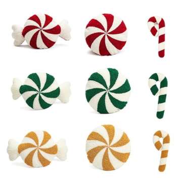 ESIGMARK Christmas Candy Cane Throw Pillows - Round, Red and White, Peppermint Candy Shaped for Bedroom, Living Room, Winter Home Decor