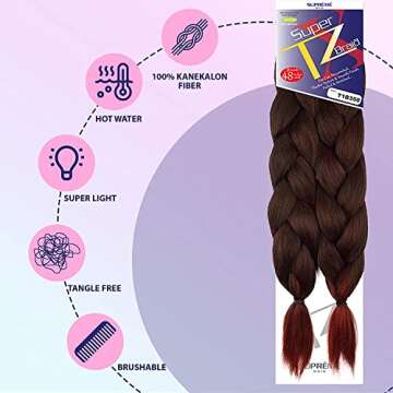 Supreme Hair Pre-Stretched Braiding Hair Extensions – 48 Inch Long Unfolded 6 Bundles Total Xpression 100% Kanekalon TZ Braid Pre-Cut and Pre-Combed Synthetic (3-PACK, T1B/350)