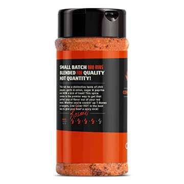 Kosmos Q Cow Cover HOT BBQ Rub | Savory & Spicy Blend | Great on Brisket, Steak, Ribs & Burgers | Best Barbecue Rub | Meat Seasoning & Spice Dry Rub | 10.5 oz Shaker Bottle