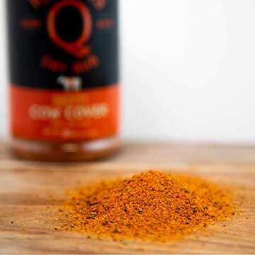 Kosmos Q Cow Cover HOT BBQ Rub | Savory & Spicy Blend | Great on Brisket, Steak, Ribs & Burgers | Best Barbecue Rub | Meat Seasoning & Spice Dry Rub | 10.5 oz Shaker Bottle