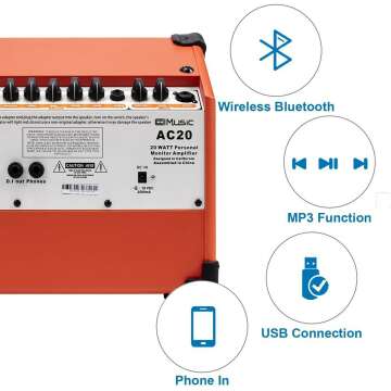 Bluetooth Acoustic Guitar Amplifier with 20 Watt Power