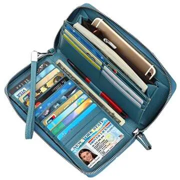 Lavemi Women's RFID Blocking 100% Leather Large Capacity Zip Around Wallet Phone Holder Clutch Trave...