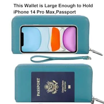 Lavemi Women's RFID Blocking 100% Leather Large Capacity Zip Around Wallet Phone Holder Clutch Travel Purse Wristlet(Large Size Light Green)