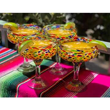 Dos Sueños Mexican Hand Blown Glass – Set of 4 Hand Blown Margarita Glasses Confetti Rock (16 oz) …