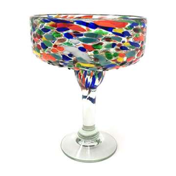 Dos Sueños Mexican Hand Blown Glass – Set of 4 Hand Blown Margarita Glasses Confetti Rock (16 oz) …