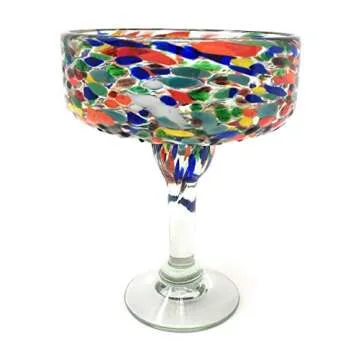 Dos Sueños Mexican Hand Blown Glass – Set of 4 Hand Blown Margarita Glasses Confetti Rock (16 oz) …