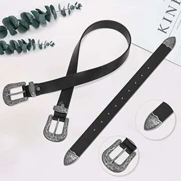 WHIPPY Vintage Western Leather Belt for Women - Stylish Double Buckle