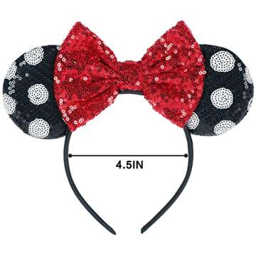 Sawowkuya Costume Headwear, 2 Pcs Red Mickey Ears Headbands, Shiny Sequin Bow Headbands, Disney Minnie Mouse Ears, for Adult Women Girls
