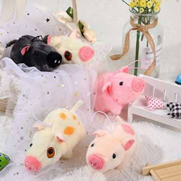 12 Pack Cute Plush Animal Toys 4 Inch Mini Plush Ornament Stuffed Doll Keychain Tote Bag Pendant for Birthday Party Likes DIY Home Decor (Pig Style)