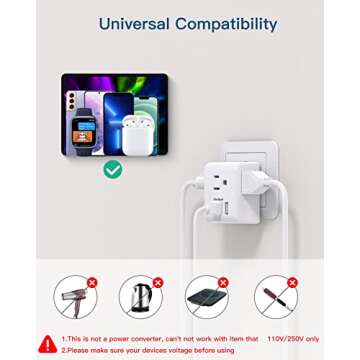 European Travel Plug Adapter, Invernational Power Plug Adapter with 3 Outlets 3 USB Charging Ports(1 USB C), Type C Plug Adapter for US to Most Europe EU Spain Italy France Germany