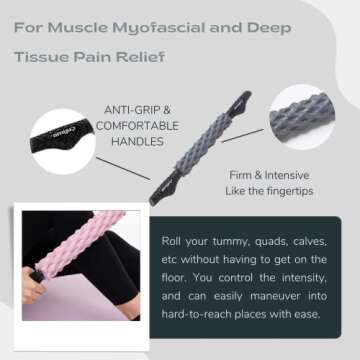 EZ_Peach 3-in-1 Foam Roller Kit for Deep Tissue Massage, 45cm Muscle Roller Stick and Massage Ball for Physical Therapy Pain Relief Myofascial Release Balance Exercise (Black)