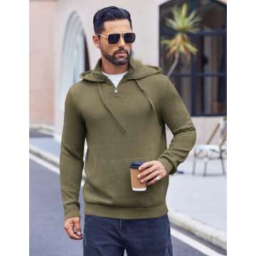 COOFANDY Mens Knitted Hoodie Sweater Long Sleeve Turtleneck Quarter Zip Pullover Sweaters with Pocke...